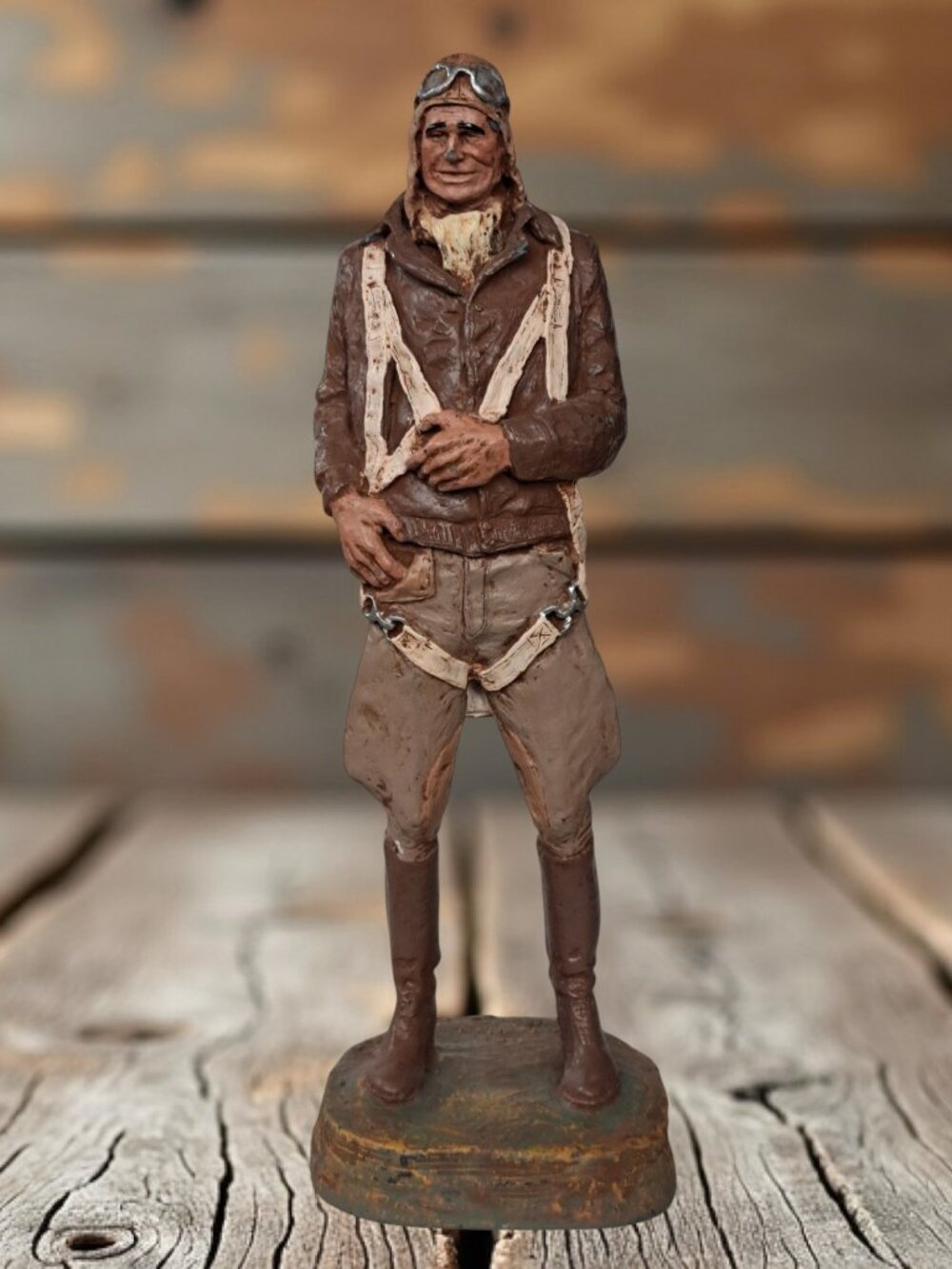 Vintage Aviator Pilot Early Flying Man Sculpture Hand Painted by Michael Garman